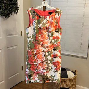 SLEEVELESS FLORAL SHEATH DRESS - CORAL